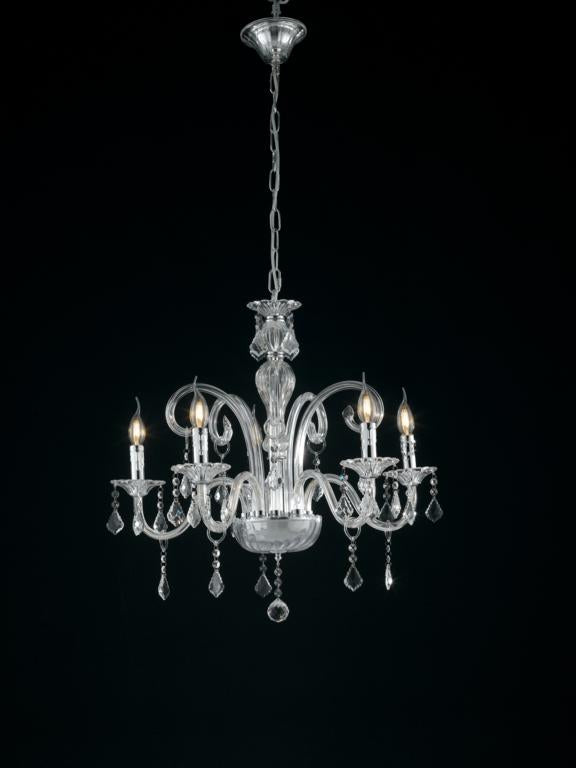 Sospensione 5 luci in vetro con cristalli K9 rifiniture cromo 5XE14 non incl. CRISTALLO Sospensione 5 luci in vetro con cristalli K9 rifiniture cromo 5XE14 non incl. CRISTALLO